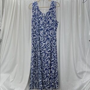 Koret Blue White Floral Women’s 2X Maxi Dress Sleeveless Casual Boho Feminine